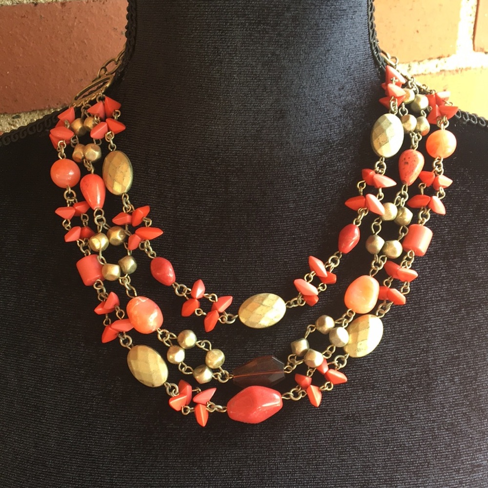 Shades of Orange Stone & Brass Necklace